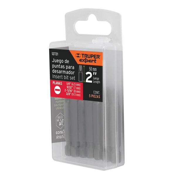 12721 - Juego de 5 puntas planas combinadas largo 2', Truper Expert