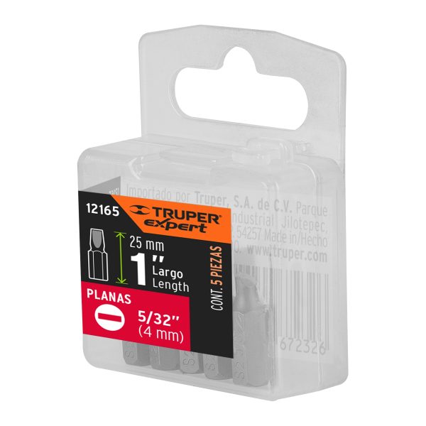 12165 - Estuche con 5 puntas planas de 5/32' largo 1', Truper Expert
