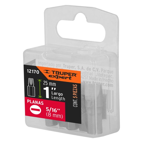 12170 - Estuche con 5 puntas planas de 5/16' largo 1', Truper Expert