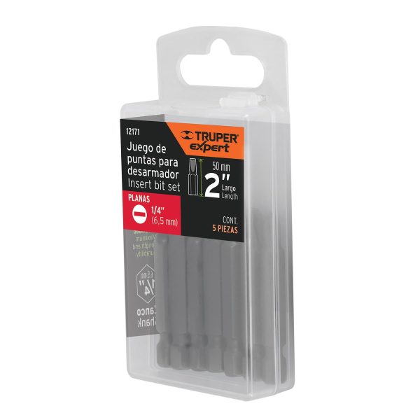 12171 - Estuche con 5 puntas planas de 1/4' largo 2', Truper Expert