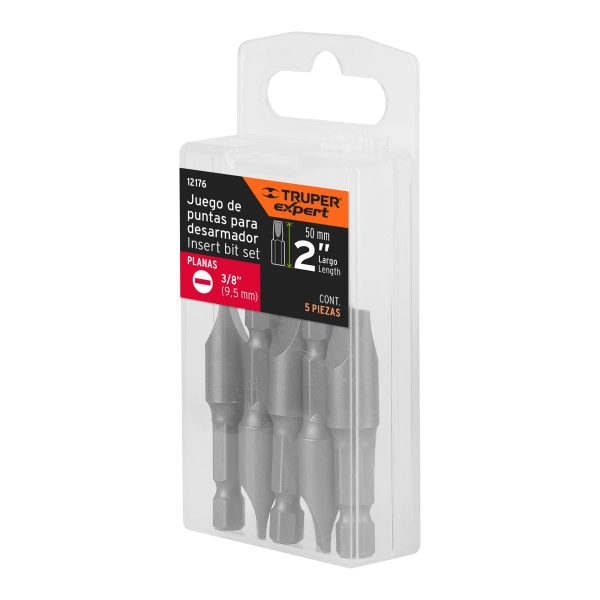 12176 - Estuche con 5 puntas planas de 3/8' largo 2', Truper Expert