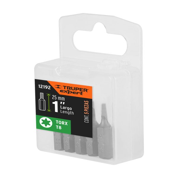 12192 - Estuche con 5 puntas torx T8 largo 1', Truper Expert