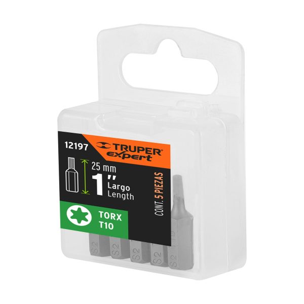 12197 - Estuche con 5 puntas torx T10 largo 1', Truper Expert