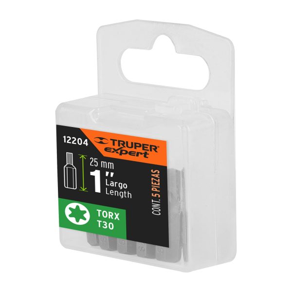 12204 - Estuche con 5 puntas torx T30 largo 1', Truper Expert