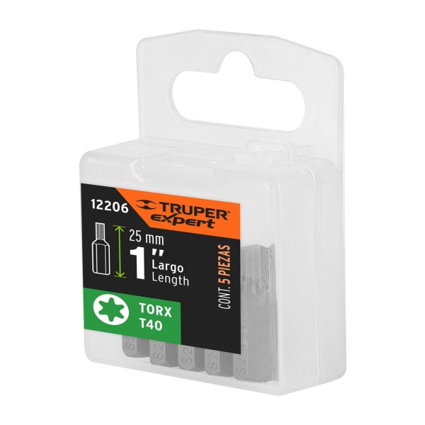 12206 - Estuche con 5 puntas torx T40 largo 1', Truper Expert