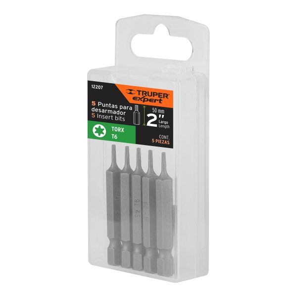 12207 - Estuche con 5 puntas torx T6 largo 2', Truper Expert