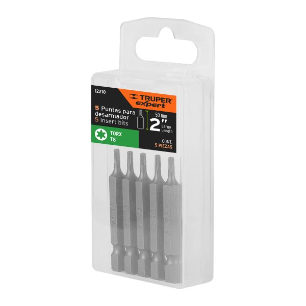 12210 - Estuche con 5 puntas torx T8 largo 2', Truper Expert