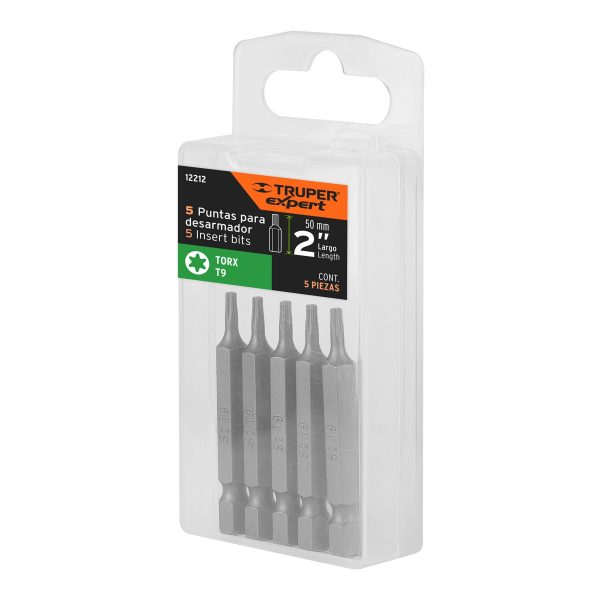 12212 - Estuche con 5 puntas torx T9 largo 2', Truper Expert