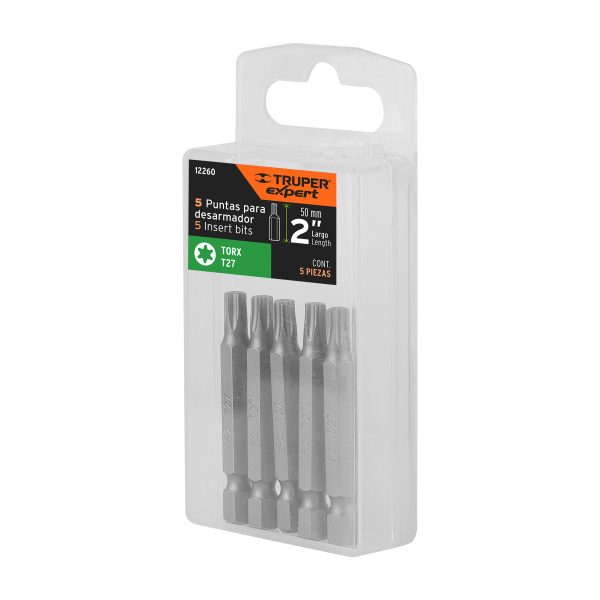 12260 - Estuche con 5 puntas torx T27 largo 2', Truper Expert