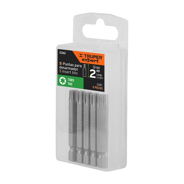 12262 - Estuche con 5 puntas torx T40 largo 2', Truper Expert