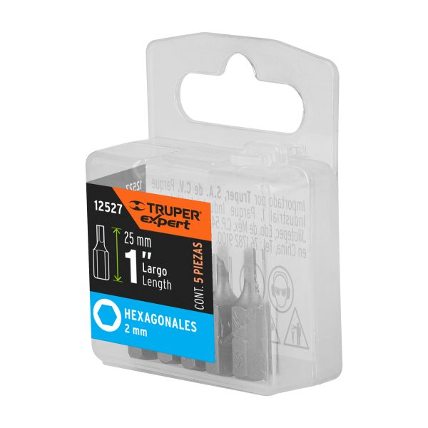 12527 - Estuche con 5 puntas hexagonales de 2 mm largo 1', Expert