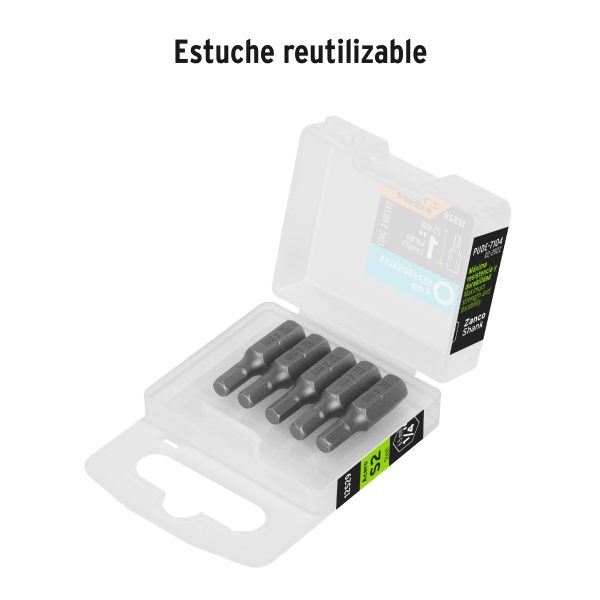 12529 - Estuche con 5 puntas hexagonales de 4 mm largo 1', Expert