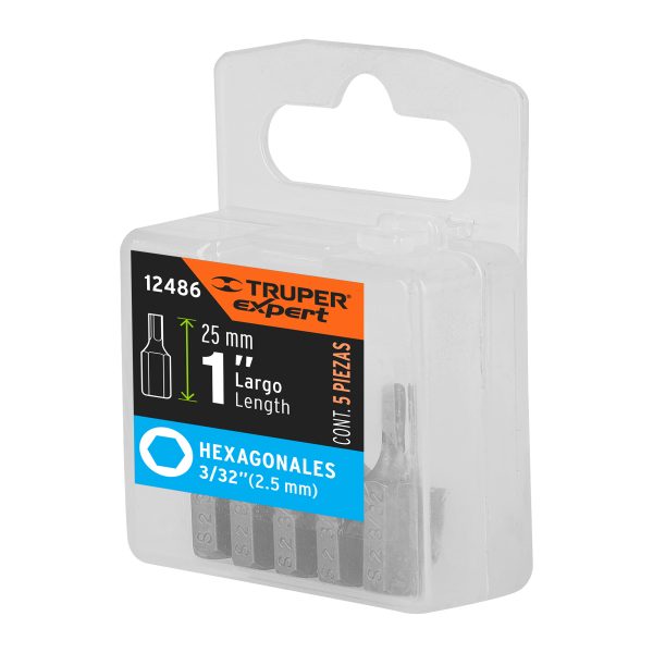 12486 - Estuche con 5 puntas hexagonales de 3/32mm largo 1', Expert
