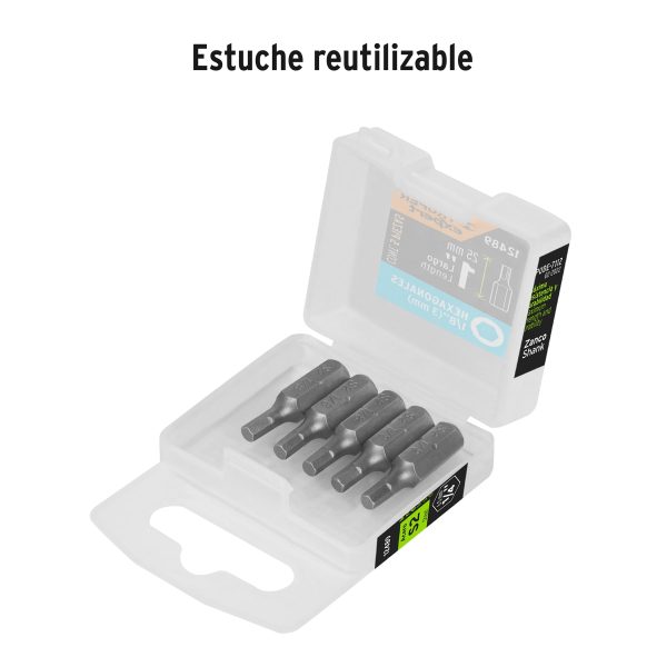 12489 - Estuche con 5 puntas hexagonales de 1/8mm largo 1', Expert