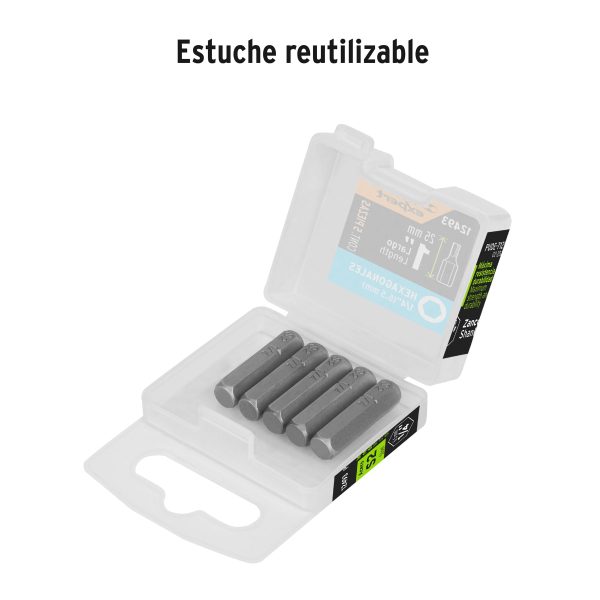 12493 - Estuche con 5 puntas hexagonales de 1/4mm largo 1', Expert