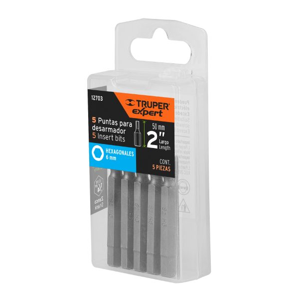12703 - Estuche con 5 puntas hexagonales de 6 mm largo 2', Expert