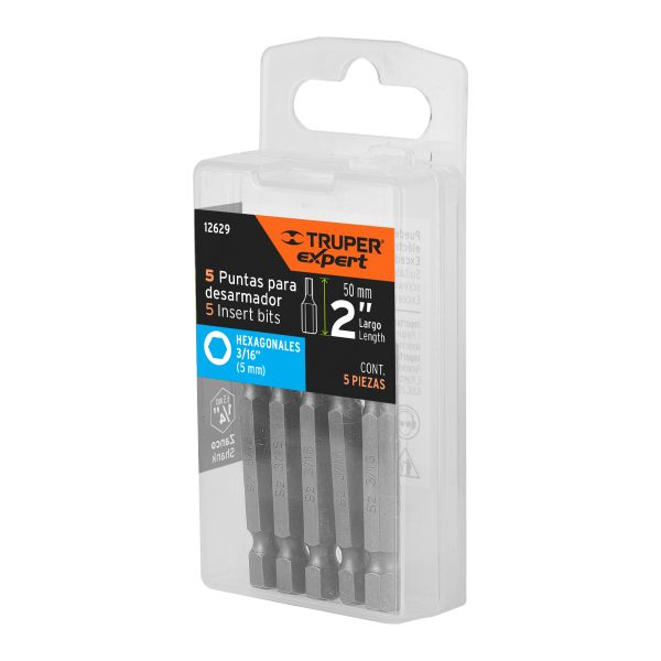 12629 - Estuche con 5 puntas hexagonales de 3/16mm largo 2', Expert