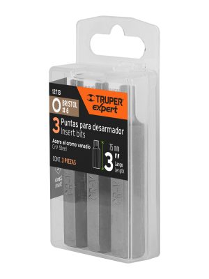 12713 - Estuche con 3 puntas bristol M6 largo 3', Truper Expert