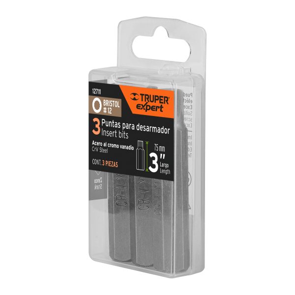 12711 - Estuche con 3 puntas bristol M12 largo 3', Truper Expert