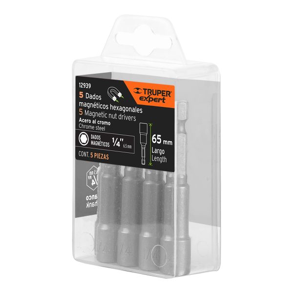 12939 - Estuche con 5 dados magnéticos de 1/4' largo 2-1/2', Expert