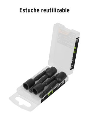 100822 - Estuche con 4 dados magnéticos de impacto 3/8' largo 2-1/2'