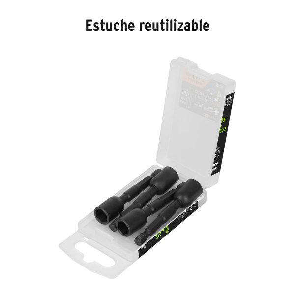 100822 - Estuche con 4 dados magnéticos de impacto 3/8' largo 2-1/2'