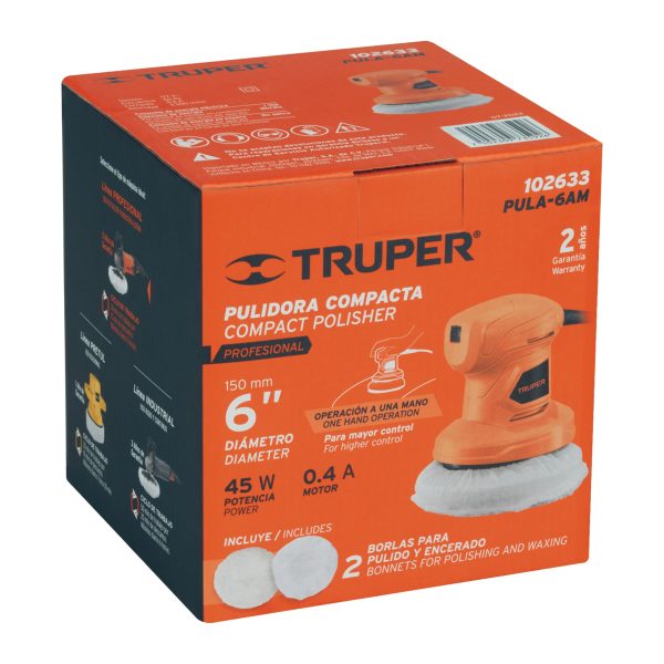 102633 - Pulidora compacta a una mano, 6', 45W, TRUPER PRO