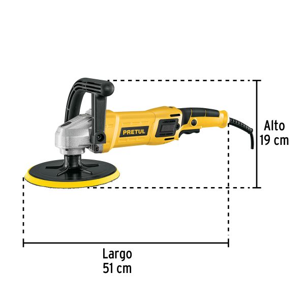 28151 - Pulidora velocidad variable 7' 1200W, c/accesorios, PRETUL