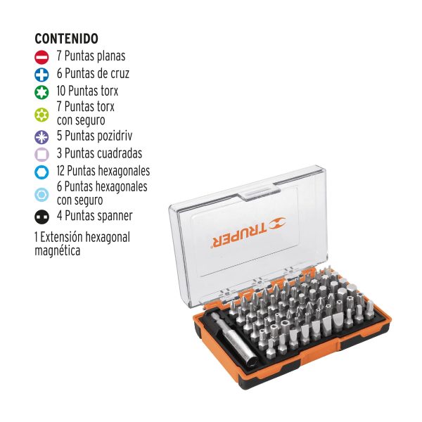 10758 - Juego de 61 puntas mixtas largo 1' en estuche plástico