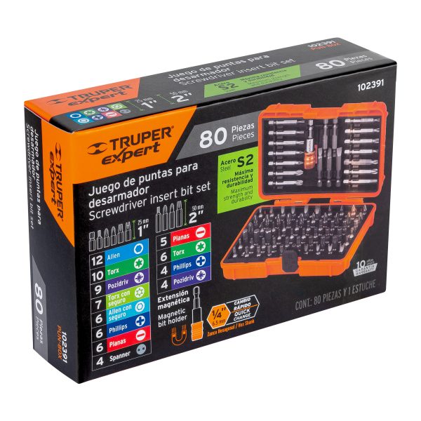 102391 - Juego de puntas mixtas 1' y 2', 80 piezas, Truper Expert
