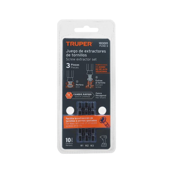103311 - Blíster con 3 puntas extractoras de tornillos, Truper