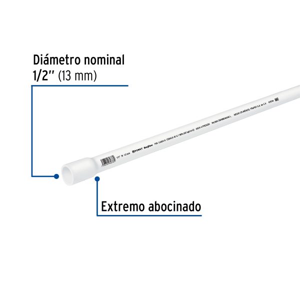 43038 - Tubo de 1/2' PVC hidráulico cédula 40, 3m, 0.7kg, FOSET