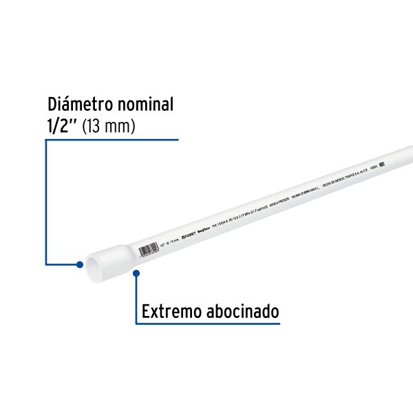 40081 - Tubo de 1/2' PVC hidráulico RD 21, 3m, 0.25kg, FOSET