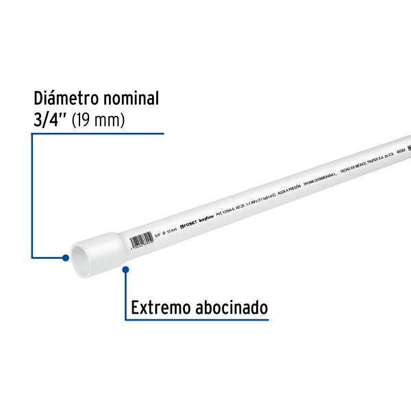 40082 - Tubo de 3/4' PVC hidráulico RD 26, 3m, 0.5kg, FOSET