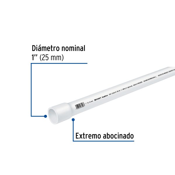 40083 - Tubo de 1' PVC hidráulico RD 26, 3m, 0.6kg, FOSET