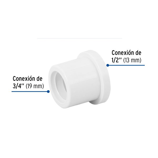 45426 - Reducción bushing de PVC 3/4 x 1/2', Foset