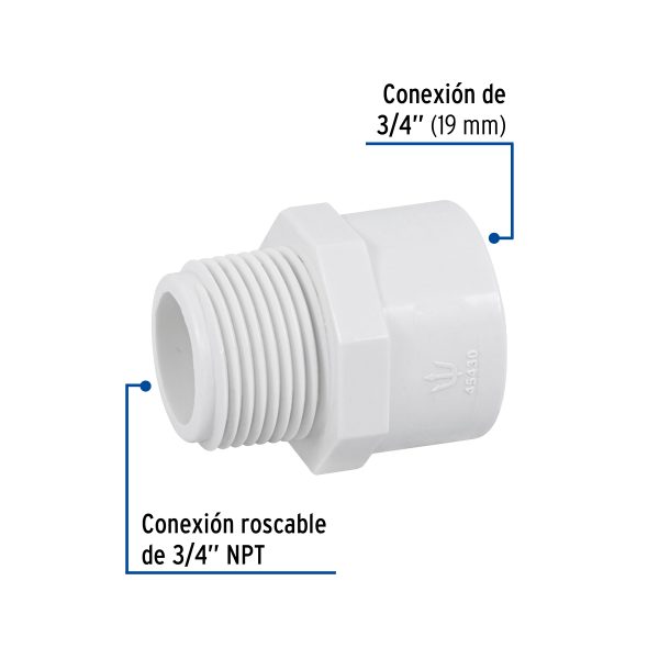 45430 - Adaptador macho de PVC de 3/4', Foset