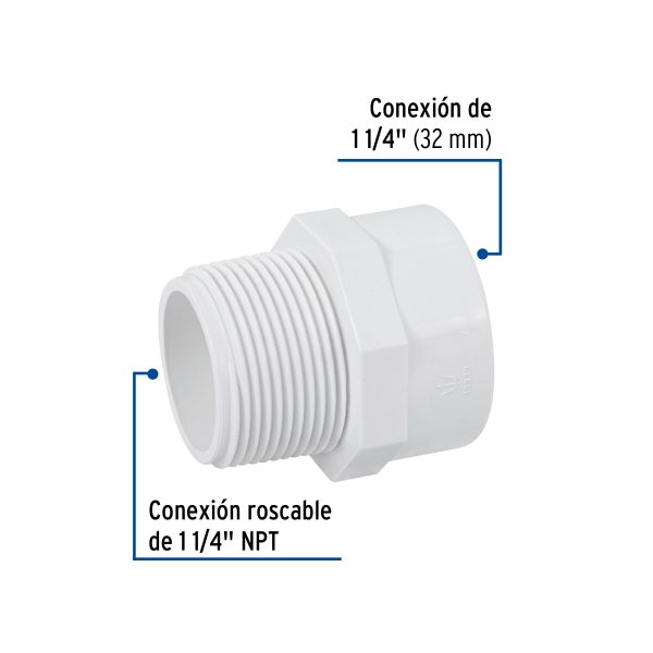45545 - Adaptador macho de PVC de 1-1/4', Foset