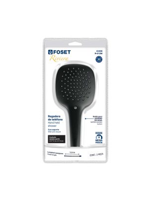 44456 - Regadera de teléfono con soporte, negro, FOSET RIVIERA