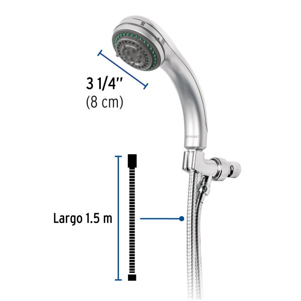 49432 - Regadera de teléfono 3', 5 funciones con soporte, Foset Aqua