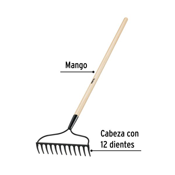 20613 - Rastrillo jardinero, 12 dientes, Pretul