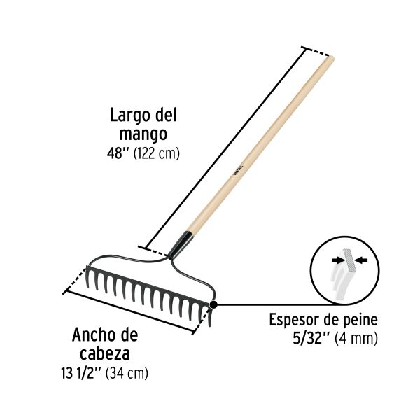 25054 - Rastrillo jardinero, 14 dientes, Pretul