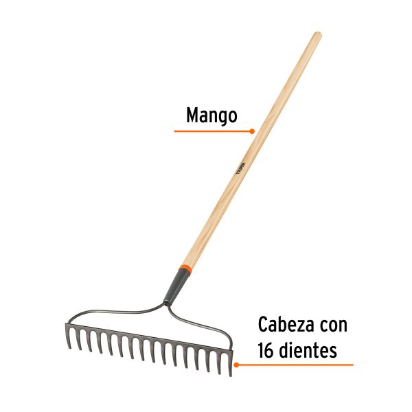 17882 - Rastrillo jardinero Classic, 16 dientes, mango 54', Truper