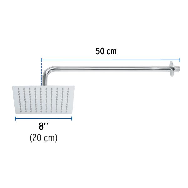 45771 - Regadera plato cuadrado 8' con brazo, cromo, FOSET RIVIERA