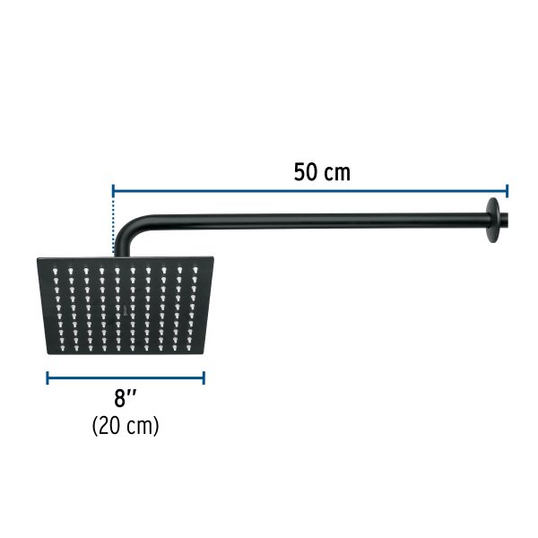 44826 - Regadera plato cuadrado 8' con brazo, negro, FOSET RIVIERA