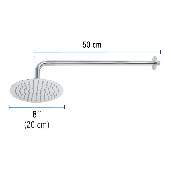 45075 - Regadera plato redondo 8' con brazo, cromo, FOSET RIVIERA