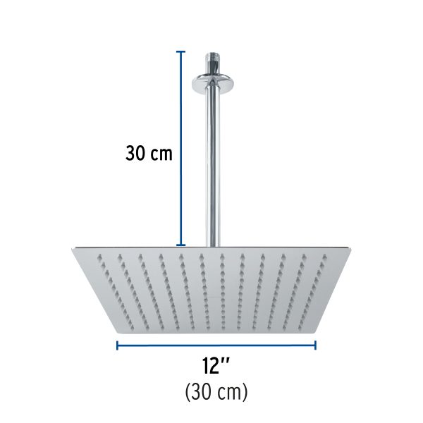 45775 - Regadera plato cuadrado 12' con brazo, cromo, FOSET RIVIERA