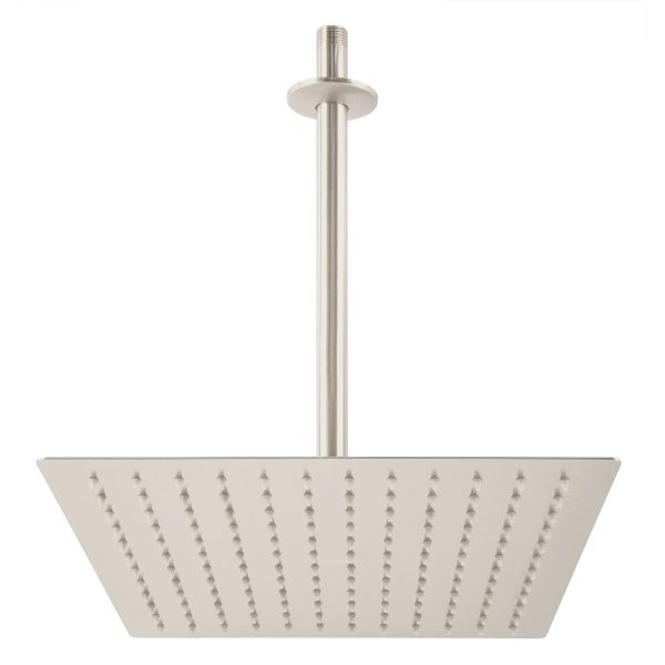 45776 - Regadera plato cuadrado 12' con brazo, satín, FOSET RIVIERA