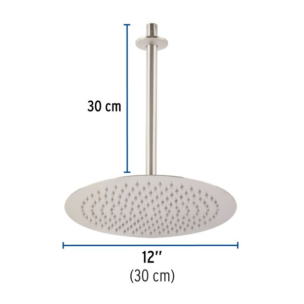 45080 - Regadera plato redondo 12' con brazo, satín, FOSET RIVIERA