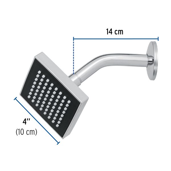 46732 - Regadera cuadrada ABS 4' acabado cromo con brazo, Foset